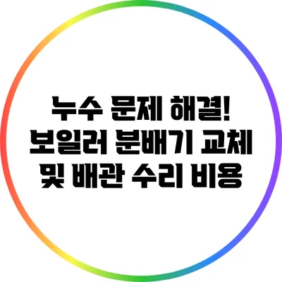 누수 문제 해결! 보일러 분배기 교체 및 배관 수리 비용