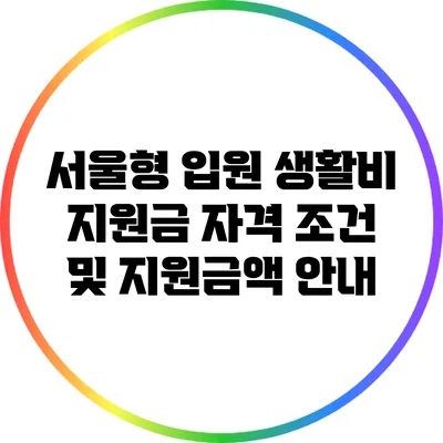 서울형 입원 생활비 지원금: 자격 조건 및 지원금액 안내
