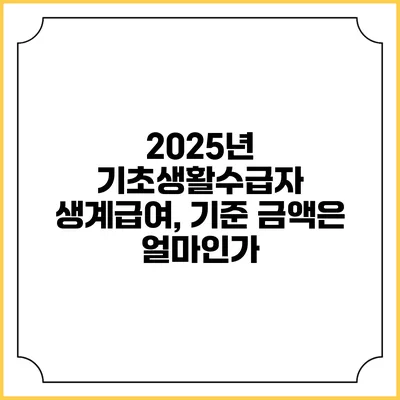 2025년 기초생활수급자 생계급여, 기준 금액은 얼마인가?