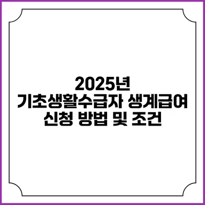 2025년 기초생활수급자 생계급여 신청 방법 및 조건