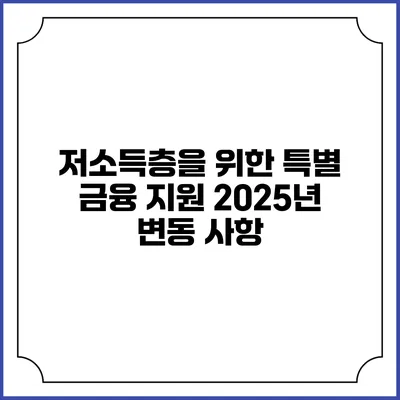 저소득층을 위한 특별 금융 지원 2025년 변동 사항